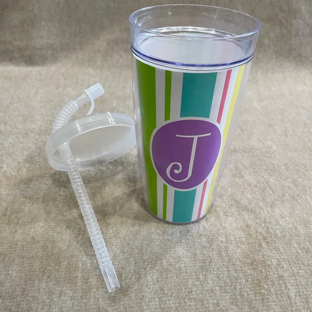 J "J" Initial Durable Plastic Tumbler Drink Cup with Straw
Easy Open / Close Lid - Picture 9 of 10
